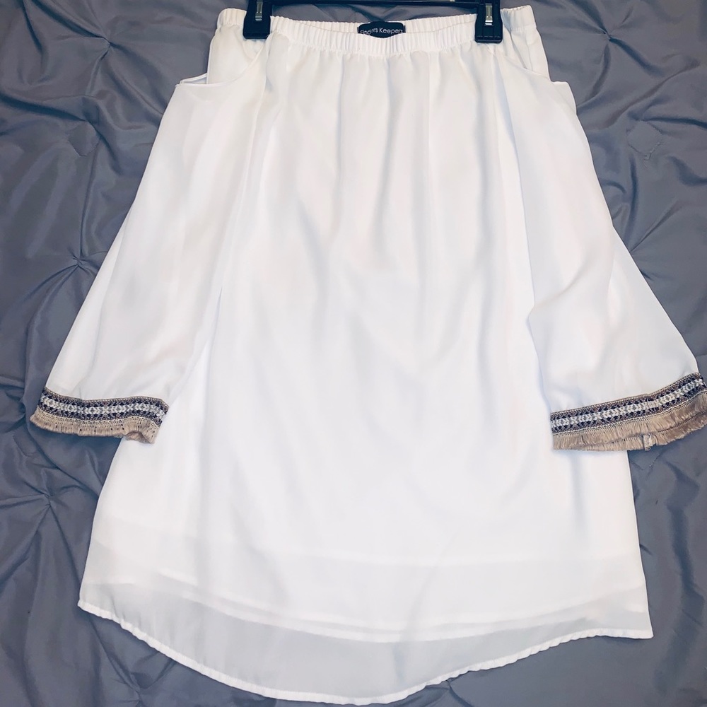 Finders Keepers white strapless long sleeve dress